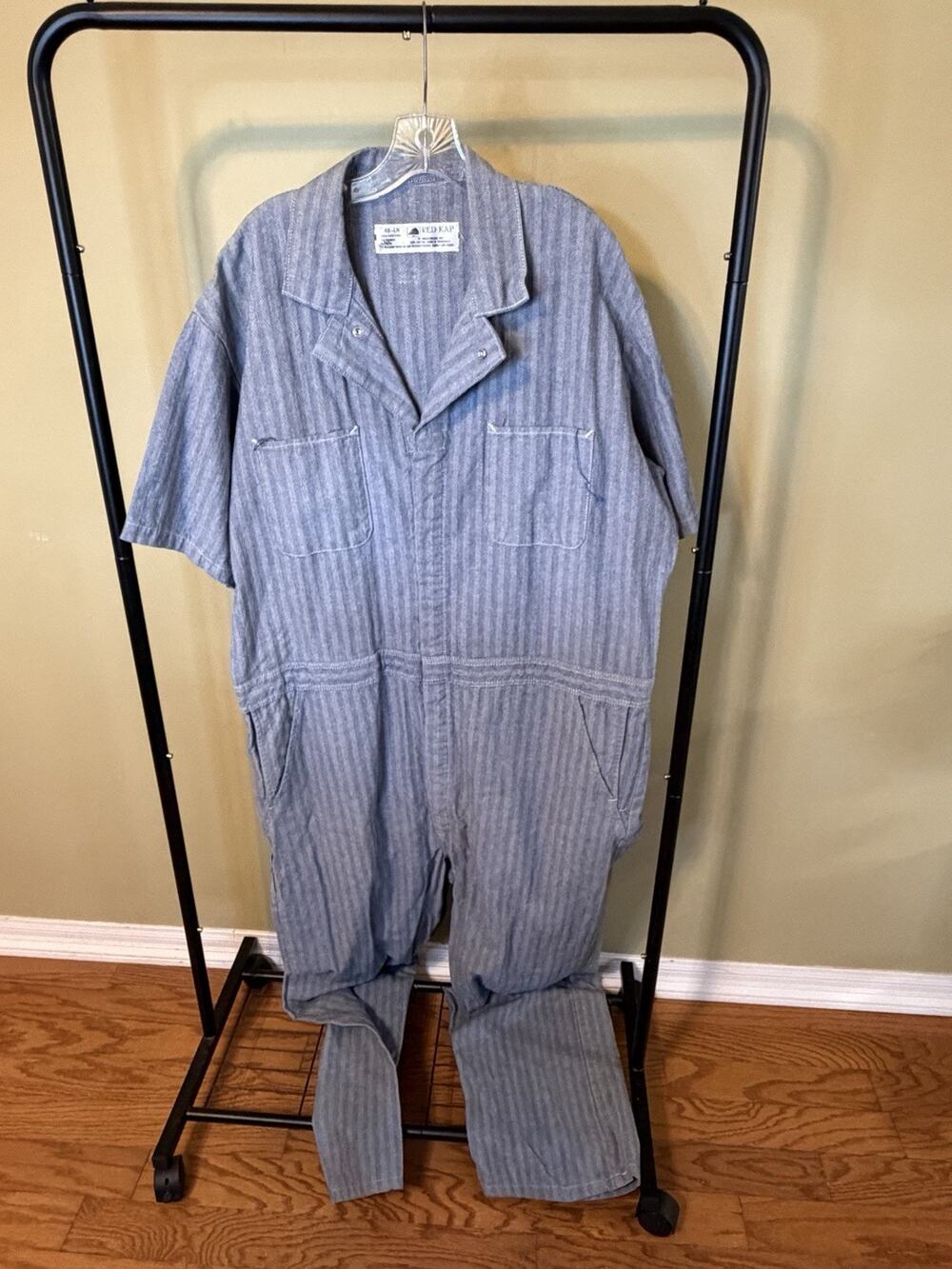 Red Cap Blue Denim Short Sleeve Snap Front Coverall Size 48 Long